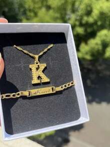 26 Peças Pulseira Personalizada Inicial de Nome em Aço Inoxidável, Presente de Joias para Aniversário e Dia dos Namorados - 18" - Visão 5