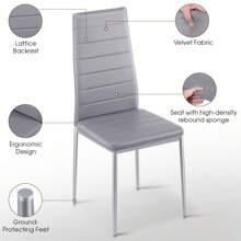 OYAJIA Set Of 6 Modern Dining Chairs Kitchen Chair Faux Leather With High Back And Metal Legs Grey - Grey - View 7