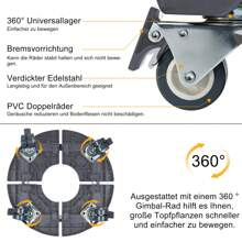 Froadp Round Plant Roller 39-52cm Adjustable Plant Rolling Board Outdoor Load Capacity 300kg Flower Roller Plant Roller With 360° Rotating Wheels Plant Pot Flower Pot Saucer With Wheels, Grey - Grey - View 3
