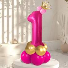 14 件/套 40 英寸粉色数字、金色迷你皇冠、4 件镀铬金色和深粉色气球 - 适用于周年庆典、派对装饰、母亲节、情人节、婚礼、拍照道具 - 玫紅立柱 - 查看 4