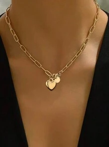 VceTd 1 Set Elegant Minimalist Style Paperclip Chain Necklace And Bracelet With Heart Shaped Pendant, Stainless Steel Jewelry Set Suitable For Women To Wear To Banquets Or Daily Fashion Outfits, Also Great As Valentine's Day Gift For Her,Mom,Mother,Mother's Day,Gift