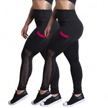 KIT 2 Women's High Waist Legging Pants With Side Mesh Pocket Gym GJR Modas