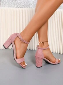 Women's New French-Style Buckle Open Toe Chunky High Heel Sandals, Fashion, Elegant, Versatile, Suitable To Pair With Dresses, Spring/Summer