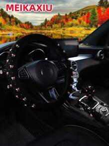 MEIKAXIU 3pcs Sparkling Bowknot Decorative Car Accessories Set, Fit For 14.5-15 Inch Steering Wheel Cover, Handbrake Cover, And Gear Shift Cover - Một cỡ - Xem 7