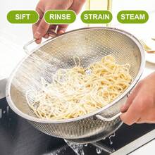 3 Quart Stainless Steel Colander With Handle,  Kitchen Food Strainer Basket For Pasta, Spaghetti, Berry, Fruit, Vegetable - Silver - View 7