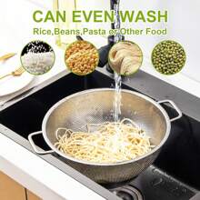 3 Quart Stainless Steel Colander With Handle,  Kitchen Food Strainer Basket For Pasta, Spaghetti, Berry, Fruit, Vegetable - Silver - View 6