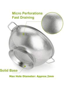 3 Quart Stainless Steel Colander With Handle,  Kitchen Food Strainer Basket For Pasta, Spaghetti, Berry, Fruit, Vegetable - Silver - View 3