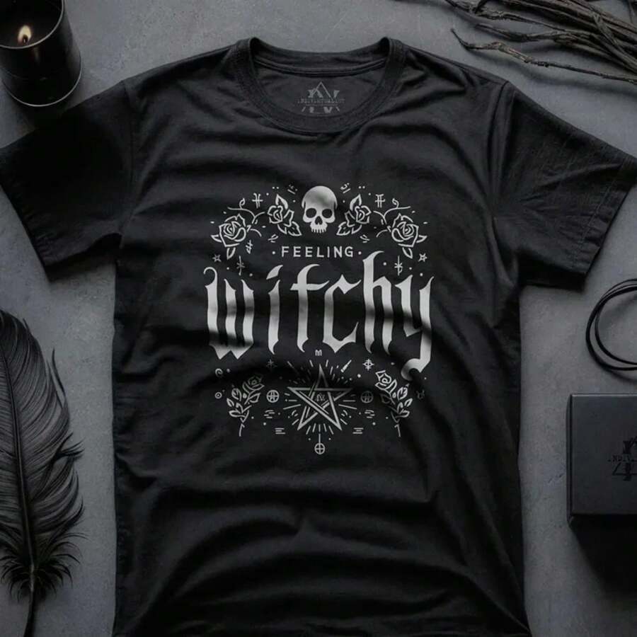Witchy Tee Gothic Tee Dark Academia Spooky Shirt Dark Aesthetic Fun Typography Tee Unisex Outfit Alt Clothing Gothe Gift Crust Punk Grunge - màu đen - Xem 1