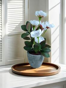1pc/1set Artificial Flowers 17.5cm Tall Fake Plants Flocked Foam Cement Pot Mini Bonsai Decor Set, Suitable For Indoor Office Coffee Table Cabinet Desktop Decoration, Valentine Day, Gift Gifts Birthday Graduation