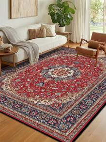 1 块经典红色复古风格地毯，可机洗，不褪色，易于护理，家居装饰地毯，适用于客厅沙发、卧室、办公桌、餐厅厨房、床边防滑垫、入口垫、户外露营毯、房间装饰地毯 - 彩色 - 查看 1