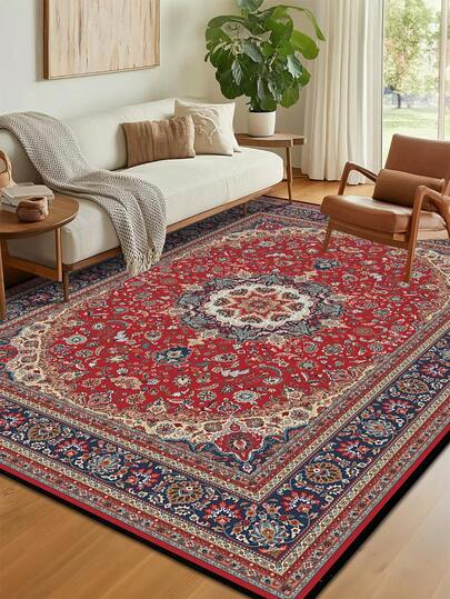 1 块经典红色复古风格地毯，可机洗，不褪色，易于护理，家居装饰地毯，适用于客厅沙发、卧室、办公桌、餐厅厨房、床边防滑垫、入口垫、户外露营毯、房间装饰地毯