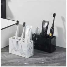 1pc Luxury Marble Pattern Toothbrush Holder - Electric Toothbrush Stand With Safety Clip, Spacious Multi-Function Storage Rack For Toothbrush And Toothpaste, Compact Countertop Bathroom Organizer, Perfect For Bathroom Countertop, Essential Bathroom Accessory, Maintain Hygiene, Home Bathroom Decor, Autumn Decor, Back To School - Multicolor - View 6