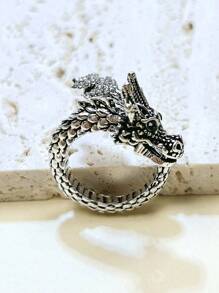 Nhẫn quấn hình rồng dành cho nam, đính đá Cubic Zirconia, trang sức thời trang phong cách Punk, quà tặng cá nhân hóa cho vẻ ngoài sành điệu. - Màu Bạc Cổ - Xem 6