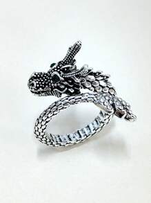 Nhẫn quấn hình rồng dành cho nam, đính đá Cubic Zirconia, trang sức thời trang phong cách Punk, quà tặng cá nhân hóa cho vẻ ngoài sành điệu. - Màu Bạc Cổ - Xem 3