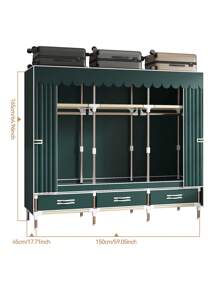 1 Piece Large Capacity Portable Wardrobe, Modern Minimalist Style, Solid Color Fabric Cover, Easy Assembly Clothing Organizer, Design With Separate Hanging Area And Storage Drawers, Steel Frame Structure, Suitable For Home, Bedroom, Apartment, Room Storage Furniture - Multicolor - View 14