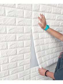 KIT 5 PCS 3D Brick Wall Sticker Panel, 3D Brick Wall Covering High Relief 70x77cm Thickness 3mm - 白色 - 查看 1