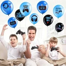 18pcs Video Game Party Balloons Set - Black & Blue Latex, Ideal For Teenage Gamer Birthday