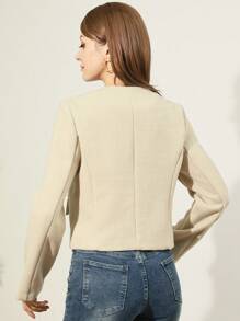 Women's Everyday Fashion Wear Tweed Jacket, Round Neckline Trim Long-Sleeved Solid Color Jacket