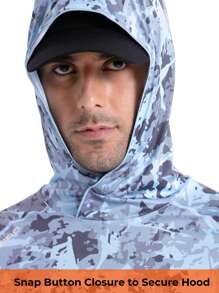 Sudadera de protección solar UPF 100+ de primavera y verano RIIIPO para hombres con tecnología de detección UV, camisa de pesca de rendimiento, cuello redondo, absorción del sudor activa, secado rápido, transpirable, estiramiento en 4 direcciones, ligera, resistente a las arrugas, mangas largas extendidas, protector solar para deportes al aire libre, con agujeros para los pulgares, limpiador de lentes de microfibra incorporado, apto para la playa, navegación, senderismo, caza, deportes acuáticos - Celeste - Ver 5