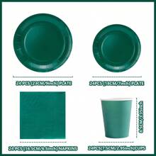 24 Pcs Dark Green Disposable Dinner Plates & Napkins, Party Supplies Suitable For Birthday, Wedding, Party, Family Picnic - Multicolor - View 2