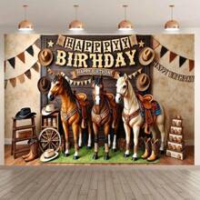 1PC Vintage 3D Horse Pattern Polyester Photography Background Party Banner, Party Supplies, Party Decorations, Suitable For Festivals And Party Decorations Suitable For Various Celebrations, Indoor And Outdoor Decoration Background Cloth, Photography Studio Background Cloth, Reusable, Multi-Function, Multi-Size.