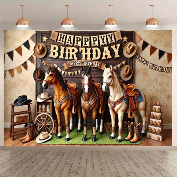 1PC Vintage 3D Horse Pattern Polyester Photography Background Party Banner, Party Supplies, Party Decorations, Suitable For Festivals And Party Decorations Suitable For Various Celebrations, Indoor And Outdoor Decoration Background Cloth, Photography Studio Background Cloth, Reusable, Multi-Function, Multi-Size.