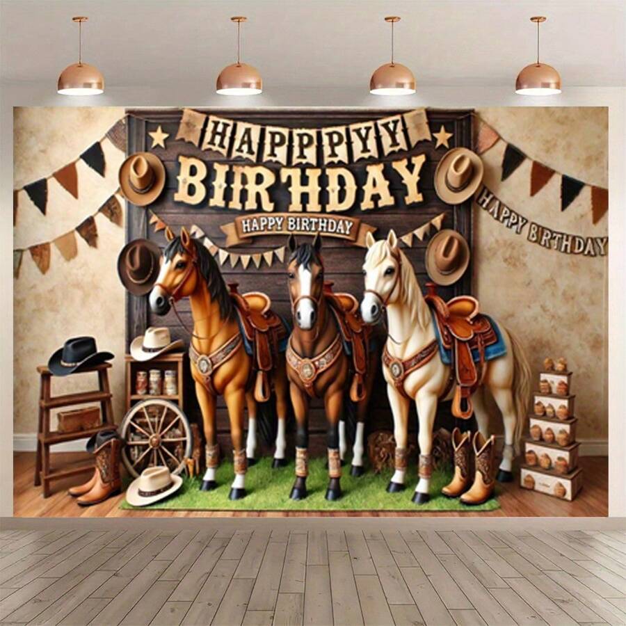 1PC Vintage 3D Horse Pattern Polyester Photography Background Party Banner, Party Supplies, Party Decorations, Suitable For Festivals And Party Decorations Suitable For Various Celebrations, Indoor And Outdoor Decoration Background Cloth, Photography Studio Background Cloth, Reusable, Multi-Function, Multi-Size.