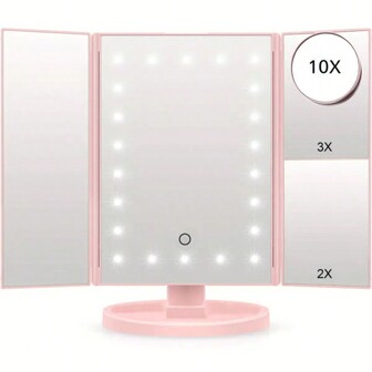 Draagbare LED-make-upspiegel met 1x2x3 vergroting, aanraakbediening en dubbele voeding - perfect voor vrouwen die onderweg zijn Gratis X10 vergroting Kleine ronde spiegelset
