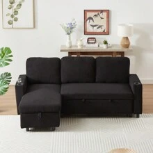 FX78.7" Comfortable Corduroy L-Shaped Combo Sofa Bed, Living Room Furniture Set For Tight Spaces, Reversible Sleeper Combo Sofa With Pullout Bed, Reversible Sofa Bed For Living Room, W1926S00010 - 彩色 - 查看 4
