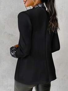 Women's Elegant Party Solid Color Long Sleeve Single-Breasted Sequin Detail Blazer Jacket Spring Fall Fashion Suit