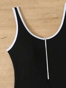 2025 New Sexy Black Contrast Binding One-Piece Swimsuit, Simple European And American Style Ladies Monokini Swimwear, For Summer Beach Vacation - Black - View 5