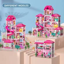 HENGPHY Pink Doll House Toys For Girls 3-8 Ages With 12 Rooms, Villa Girls Toys 2 Doll Figures, Slide, Pretend Play Accessories, Dly Educational Toy Playset, Ideal Gift For Ages 3+ Birthday Gifts - 粉色 - 查看 6