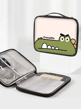 10/11/12 IN Cartoon Pattern PU Tablet Bag Cute Crocodile Pattern Shockproof Lightweight Tablet Storage Bag Laptop Handbag Toiletry Bag Travel Wash Bag Toiletry Travel Bag Makeup Storage Beach Beach Bag Vacation Holiday Essentials School Supplies Travel Essentials Ladies For College Dorm Bathroom
