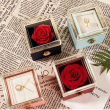 A Rotating Rose Box, Eternal Flower Rose Gift Box, Can Hold Necklaces And Rings, Suitable For Holiday Gifts And Jewelry. - Multicolor - View 1