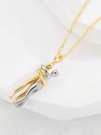 1 件时尚创意情侣拥抱吊坠项链，双色拥抱情侣珠宝，适合女性日常佩戴，情人节送给女朋友、妈妈、母亲、母亲节、礼物