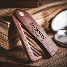 LICVIC 1 pieza Peine de barba de madera con texto grabado personalizado, peine plegable de madera personalizado para hombres - Estilo A - Ver 8
