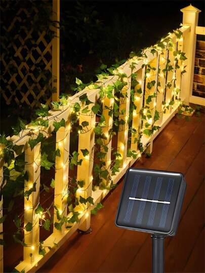 1pc Solar Powered Vine String Lights, Outdoor LED Green Leaf Lights, Ivy Fairy Lights, For Living Room, Bedroom, Patio, Shop, Bar, Wedding, Garden, Wall, Yard, Party Decoration Springtime House Decor Outdoor Decor(2M/6.56Ft/5M/16.4Ft/10M/32.8Ft )