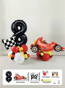 112pcs/Set Racing Theme Party Decoration Balloons, 32 Inch Black Number 0-9 Balloons, Racing/Tire/Black & White Checkered/Flag Balloons, Suitable For Birthday Party Decoration Props, Baby Shower - 彩色 - 查看 21