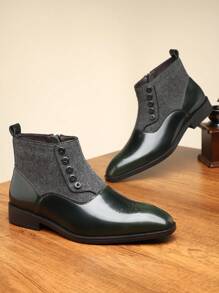 Desai Block Men's Boots Vintage Frosted Men's Button Fashion All-Matching Men's Boots - màu xanh lá - Xem 3