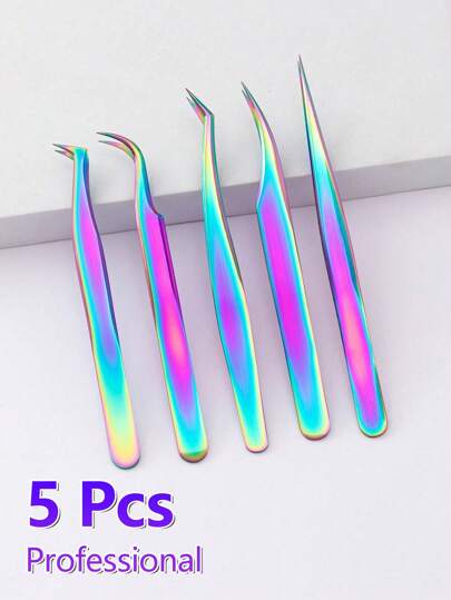 5 piezas de pinzas para extensiones de pestañas de titanio de colores profesionales, accesorios casuales diarios