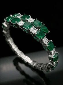 Pulsera delicada chapada en cobre [oro blanco] de vidrio artificial, joyería elegante y de lujo apta para uso diario y eventos