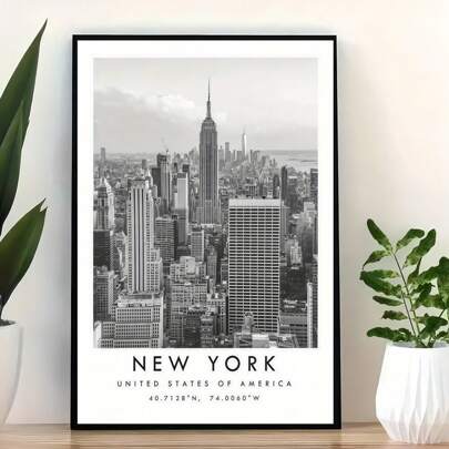 1 Vintage New York City Skyline Buildings Canvas Art Print Posters, Modern Wall Arts Decoration Painting Mural, Can Be Used As Gift, Bedroom, Office, Living Room, Cafe, Bar, Wall Decoration, Home Decor And Dorm Decoration- Optional Frame