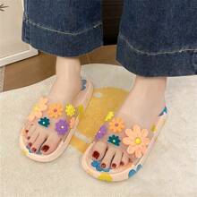 Flower Print Platform Slide Sandals For Women, Fashion Stylish Casual Open Toe Thick Bottom Slippers