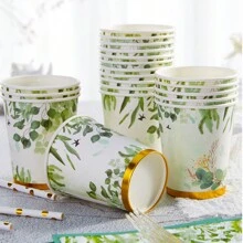 Bộ đồ dùng tiệc lá khuynh diệp, bao gồm đĩa giấy lá khuynh diệp 7/9 inch, cốc giấy dùng một lần, khăn giấy, đồ trang trí phòng tắm khuynh diệp và đồ trang trí sinh nhật màu xanh lá cây xô thơm, đồ dùng dùng một lần - Nhiều màu - Xem 7