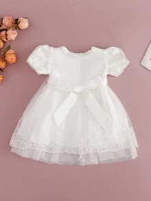 Infant Baby Girls' White Christening Dress, Embroidered Baptism Gown, 0-2 Years - White - View 4