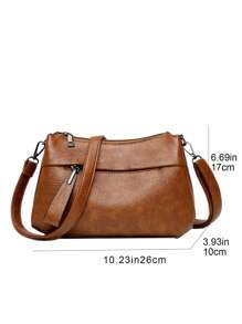 Women's PU Leather Vintage Shoulder Bag Art Messenger Bag Practical Zipper Bag Multifunctional Shopping Bag - 黃色 - 查看 5