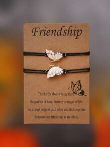 2pcs Butterfly Decor Bracelet Adjustable Straps Size Couple Matching Bracelet Jewelry Accessories For Best Friends, Bsf, Bestie, Cousin Birthday, Classmate Graduation Season, Valentine's Day Gift,Mom,Mother,Mother's Day,Gift