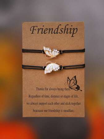 2 件蝴蝶装饰手链可调节肩带尺寸情侣手链首饰配饰适合最好的朋友、Bsf、闺蜜、表兄妹生日、同学毕业季、情人节礼物、妈妈、母亲、母亲节、礼物