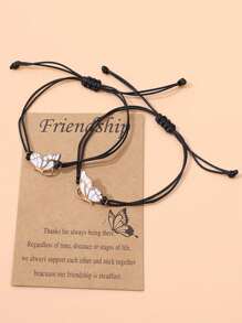 2pcs Butterfly Decor Bracelet Adjustable Straps Size Couple Matching Bracelet Jewelry Accessories For Best Friends, Bsf, Bestie, Cousin Birthday, Classmate Graduation Season, Valentine's Day Gift,Mom,Mother,Mother's Day,Gift