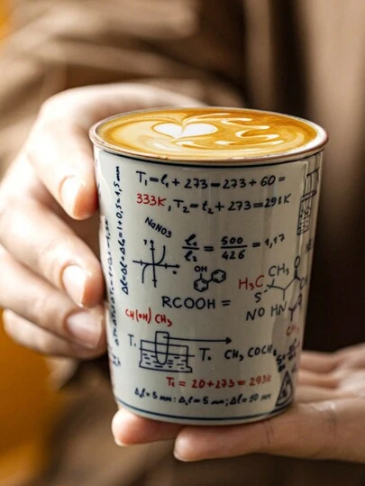 1pc Blue & White Porcelain "Geek" Style Cola Cup, Ceramic Household Tea Cup/Coffee Mug With Math/Chemistry Formulas, Suitable For Gifting To Students, Teachers, And Coffee Shops